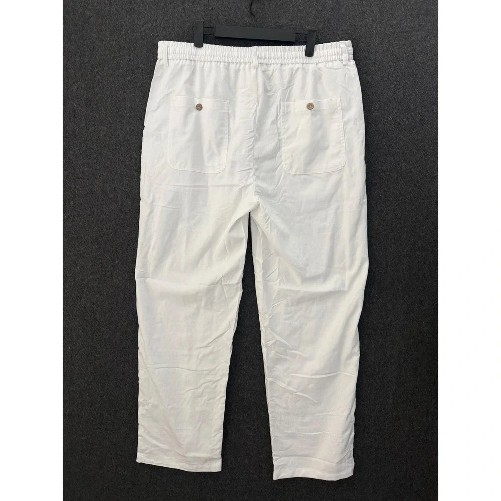 Men's White Linen Blend Drawstring Pants Resort Cruise Party Vaca Preppy Church